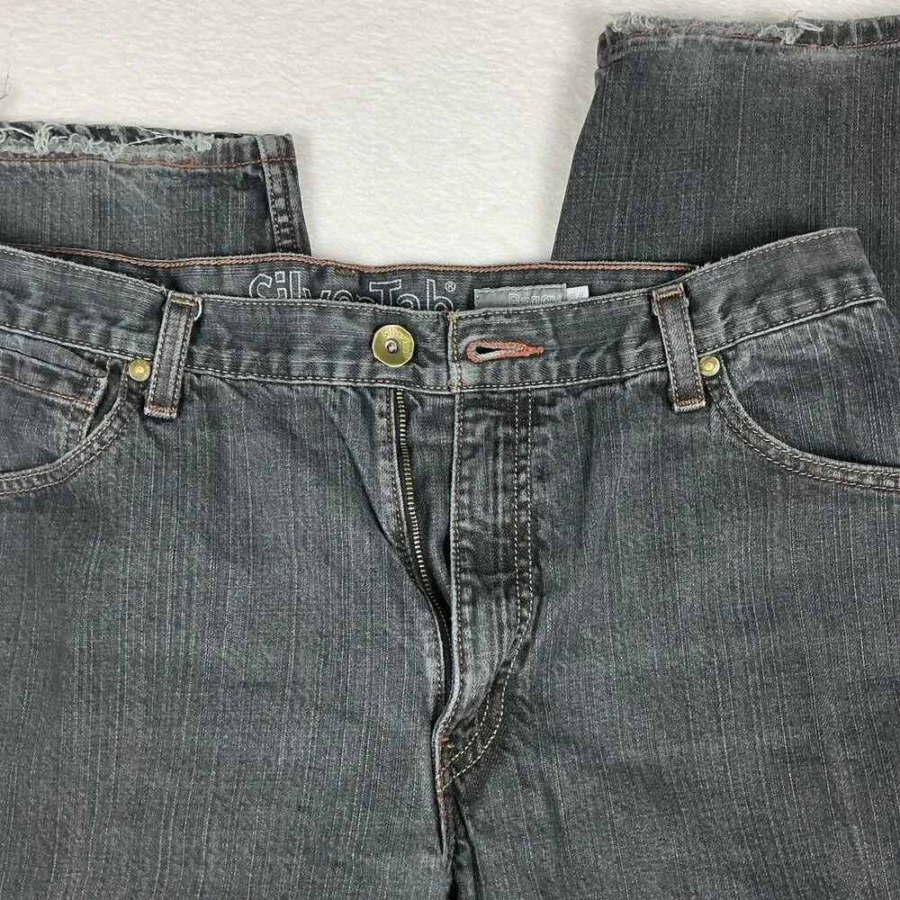 Levi’s SilverTab Baggy Jeans Men’s 36x30 Gray Baggy Y2K Skater Distressed Hem